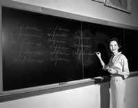 1950s Teacher In Front Of Classroom Fine Art Print