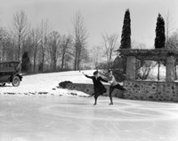 1920s Couple Man Woman Ice Skating Fine Art Print