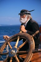 1990S Bearded Man At Wheel Of Ship Fine Art Print
