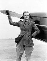 1930s Woman Aviator Pilot Standing Next To Airplane Fine Art Print