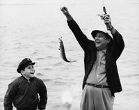 1950s 1960s Boy Fishing With Father Or Grandfather Fine Art Print