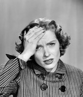 1950s Stressed Woman In Striped Dress Fine Art Print