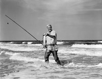 1950s Older Man Standing In Surf Fine Art Print