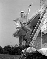 1960s Man Falling Off Of Ladder Fine Art Print