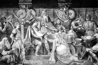 Engraving Of Medieval English Feast Fine Art Print