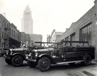 1920s 1930s Two Fire Trucks Fine Art Print