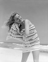 1950s 1960s Blond Woman Wrapped In Towel Drying Hair Fine Art Print