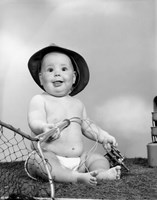 1960s Baby Girl Wearing Fishing Hat Fine Art Print