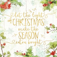 Christmas Sentiments II Gold on Wood Framed Print