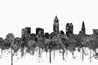 Cleveland Ohio Skyline - Cartoon B&W Fine Art Print