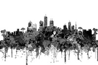 Honolulu Hawaii Skyline 2-  Cartoon B&W Fine Art Print