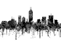 Indiana Indianapolis Skyline -Cartoon B&W Fine Art Print