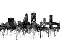 Jacksonville Florida Skyline Cartoon B&W Fine Art Print
