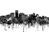 Long Beach California Skyline-  Cartoon B&W Fine Art Print