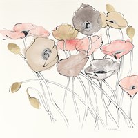 Black Line Poppies I Watercolor Neutral Fine Art Print
