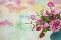 Pink Flowers and Watercolor Painting Fine Art Print