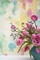 Pink Bouquet in Turqoise Vase Fine Art Print
