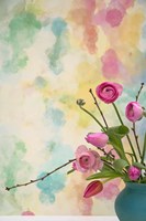 Pink Flowers in Turqoise Vase Fine Art Print