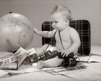1960s Baby Seated Looking At Globe Fine Art Print