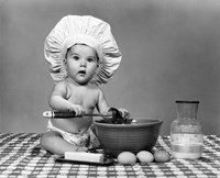 1960s Baby Seated On Checkered Tablecloth Fine Art Print