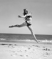 1950s Woman In Bikini Running Fine Art Print