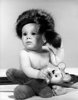 1960s Baby Wearing Coonskin Hat Fine Art Print