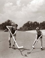 1930s 1940s 2 Boys With Sticks And Puck Fine Art Print