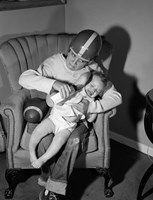 1950s 1960s Boy Sitting By Football Fine Art Print