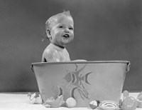 1940s 1950s Smiling Baby In Bath Tub Studio Indoor Fine Art Print
