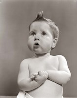 1950s Worried Baby Looking Up Uncertain Fine Art Print