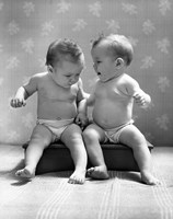 1930s 1940s Twin Babies Wearing Diapers Together Fine Art Print