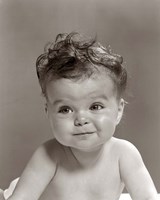 1950s Portrait Baby With Messy Curly Hair & Straight Face Fine Art Print