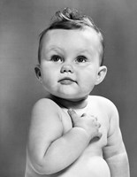 1950s Baby Looking Up Holding Right Hand Over Heart Fine Art Print