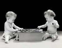 1930s 1940s Twin Babies Playing Game Of Checkers Framed Print