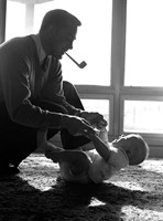 1950s Silhouetted By Window Light  Father Pipe In Mouth Fine Art Print