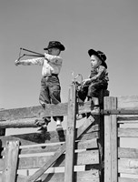 1950s Two Young Boys Dressed As Cowboys Fine Art Print