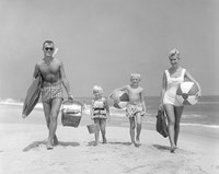 1950s Family Of Four Walking Towards Camera Fine Art Print
