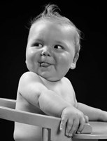 1950s 1940s Baby In High Chair Making Funny Facial Expression Fine Art Print