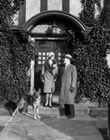 1920s Couple Wearing Coat Hat Gloves With German Shepherd Dog Fine Art Print