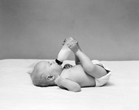 1940s Baby Prone Drinking From Milk Bottle Fine Art Print