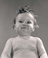 1950s Portrait Baby With Messy Hair & Pursed Lips Fine Art Print