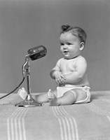 1940s Baby In Diaper With Microphone Studio Fine Art Print