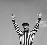 1950s Football Referee Making Touchdown Signal Fine Art Print