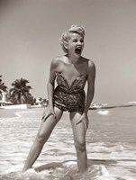 1950s Blonde Woman In Strapless Low Cut Bathing Suit Fine Art Print