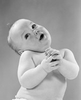 1950s Baby In Diaper Head To One Side Arms Hands Clasped In Front Fine Art Print