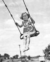 1930s 1940s Smiling Girl On Swing Outdoor Fine Art Print