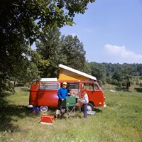 1970s Father And Son Cooking At Campsite Fine Art Print