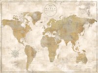 Rustic World Map Cream No Words Fine Art Print