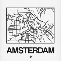 White Map of Amsterdam Fine Art Print