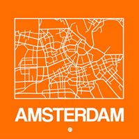 Orange Map of Amsterdam Fine Art Print